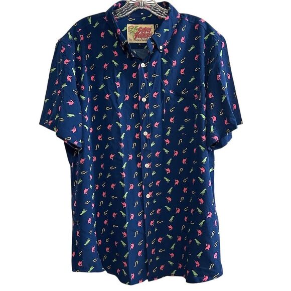 Simply Southern Men's L Navy Fishing Marlin Graphic Print Button-Up Shirt - Picture 1 of 14